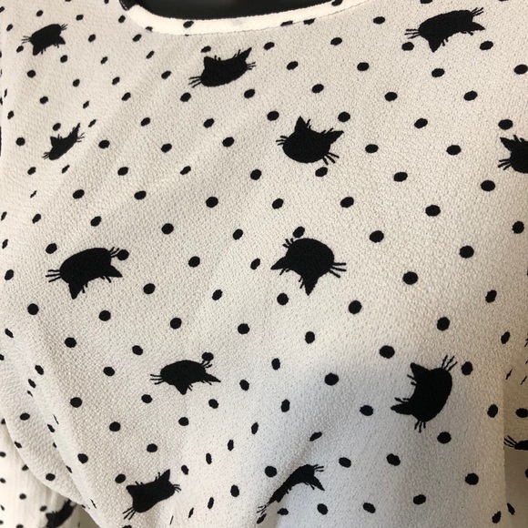 🐱 Stella Tweed Black Cat Print Dressy Top XS - Picture 3 of 7